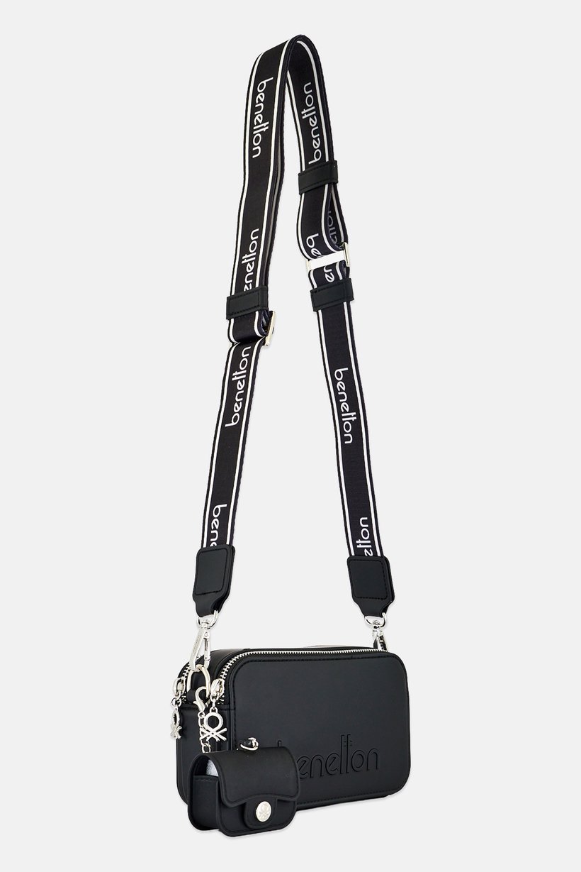 Women Brand Logo Cross Body Bag With Airpods Pouch Case, Black