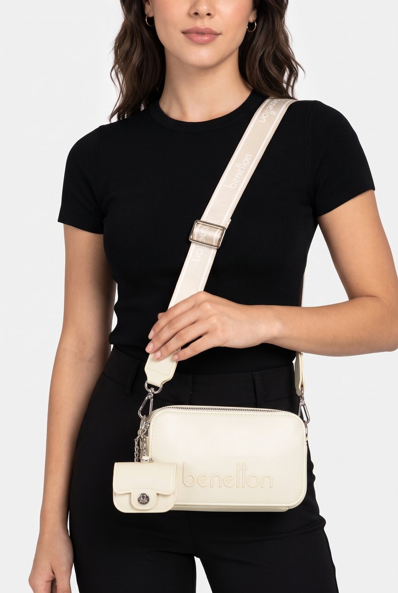 Women Brand Logo Cross Body Bag With Airpods Pouch Case, Ivory