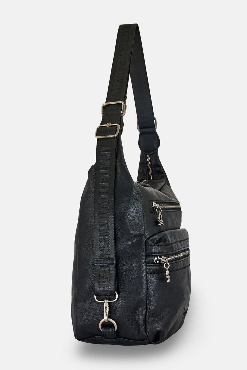 Women Brand Logo Shoulder Bag, Black