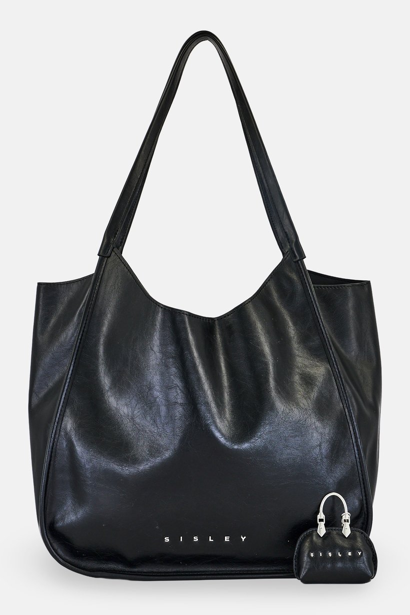 Women Brand Logo Shoulder Bag, Black
