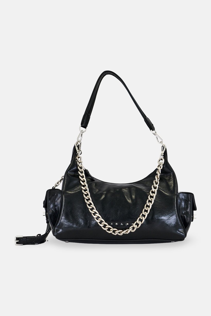 Women Brand Logo Shoulder Bag, Black