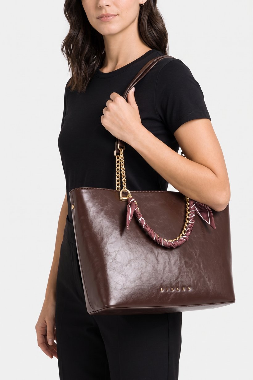 Women Brand Logo Tote Bag, Brown