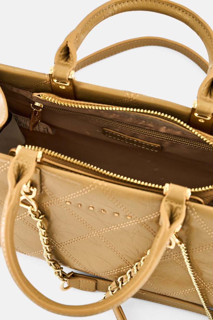Women Quilted Satchel Bag, Tan