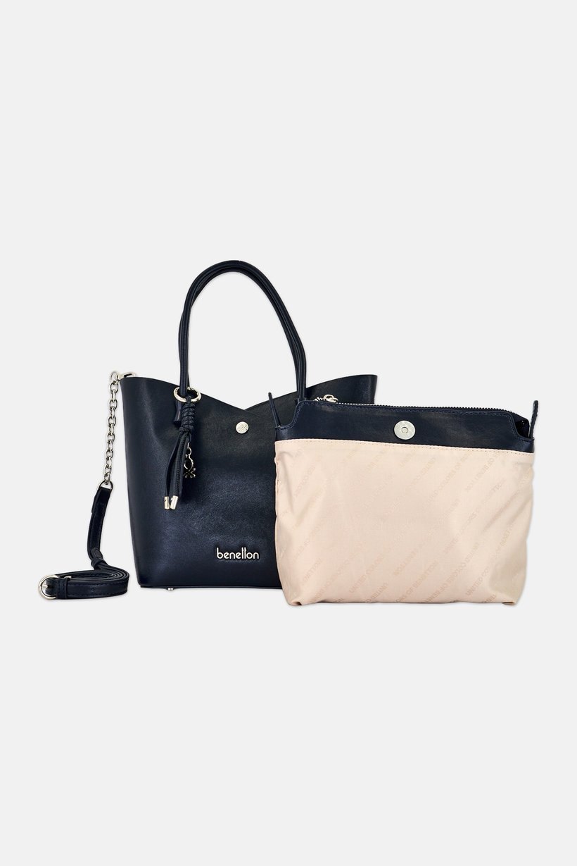 Women Brand Logo Cross Body Bag With Pouch, Navy