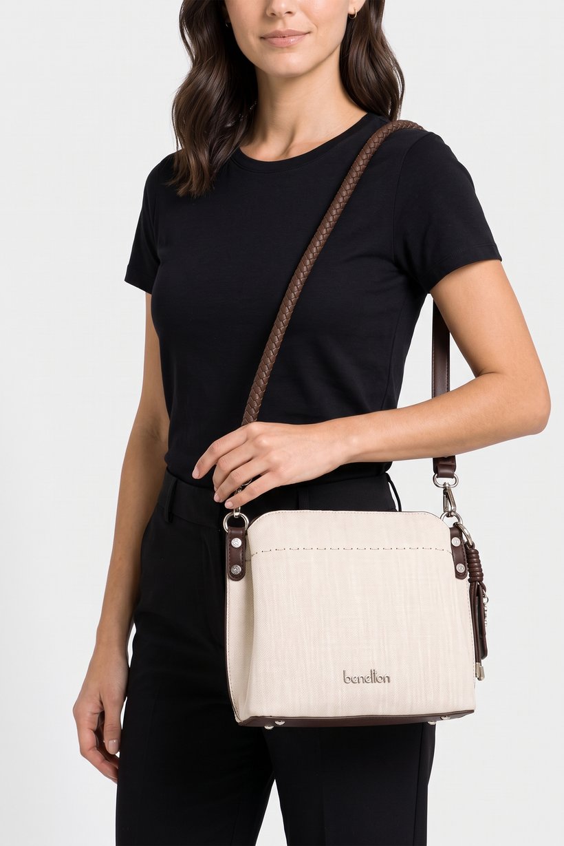 Women Brand Logo Cross Body Bag, Beige