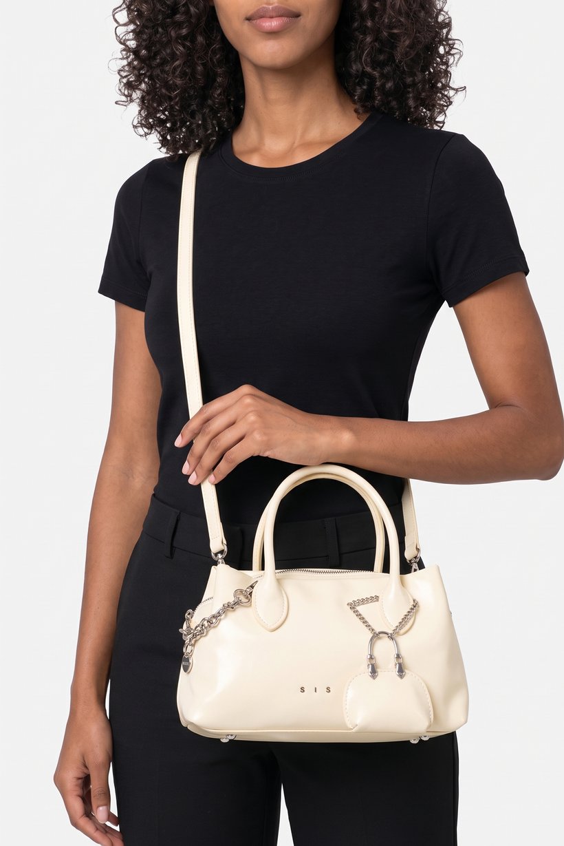 Women Brand Logo Cross Bady Bag, Cream