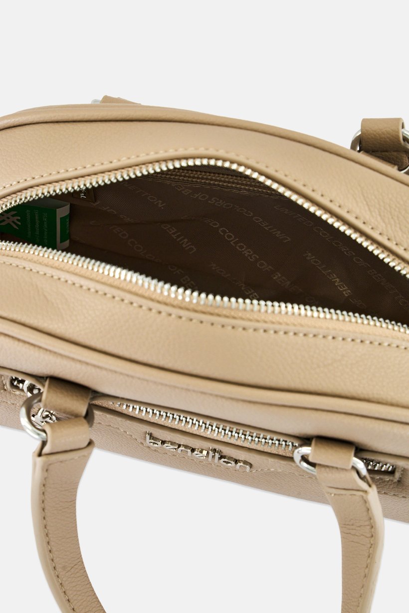 Women Brand Logo Handbag, Beige