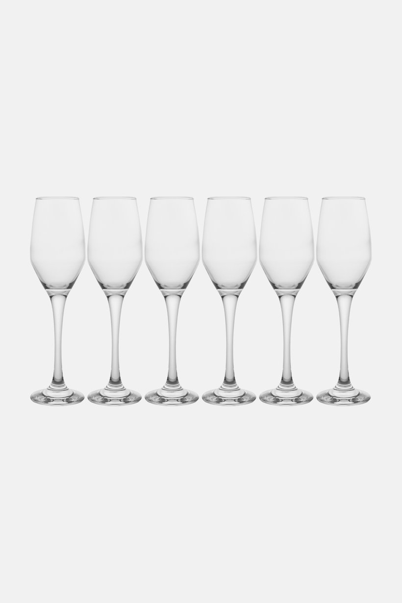 6 Pieces Ella Glass Champagne Flutes 230ml, Transparent