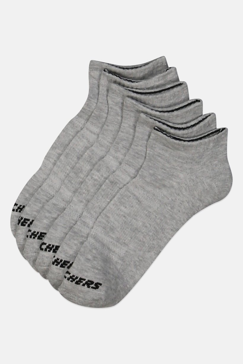 Men 6 Pairs Brand Logo No Show Socks, Light Grey