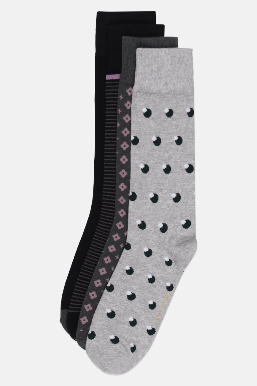 Men 4 Pairs Allover Print Crew Socks, Multicolor