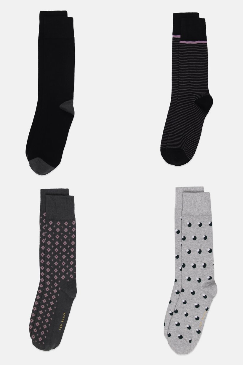 Men 4 Pairs Allover Print Crew Socks, Multicolor