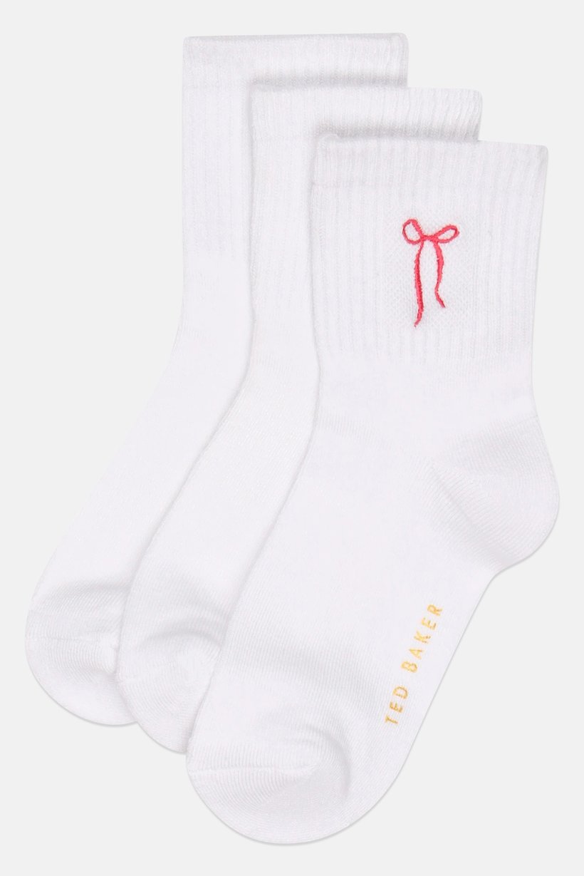 Women 3 Pair Embroidered Logo Quarter Socks, White