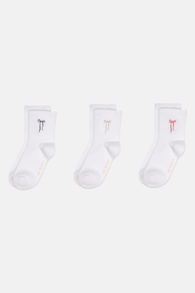 Women 3 Pair Embroidered Logo Quarter Socks, White