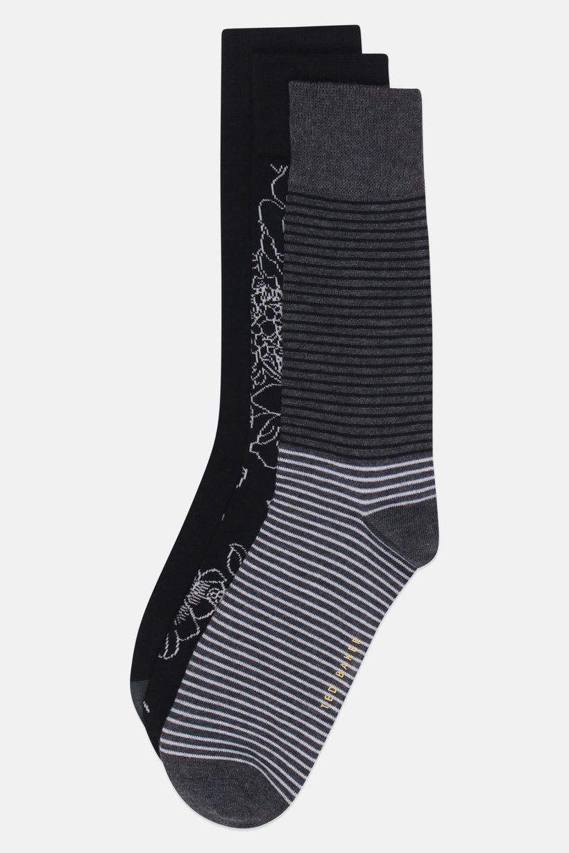 Men 3 Pairs Stripe Non Terry Crew Socks, Multicolor