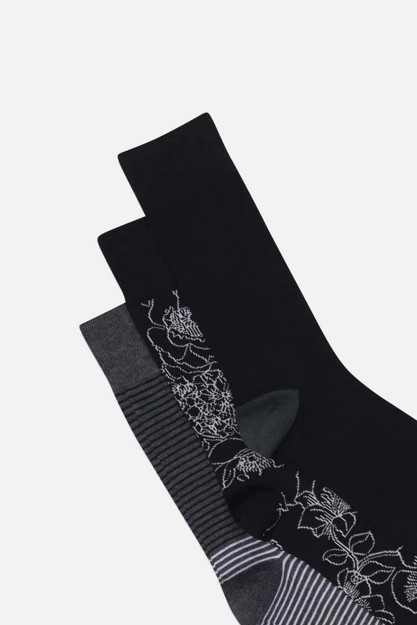 Men 3 Pairs Stripe Non Terry Crew Socks, Multicolor