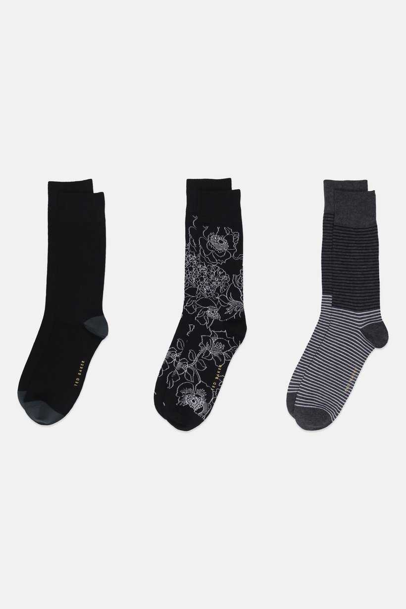 Men 3 Pairs Stripe Non Terry Crew Socks, Multicolor