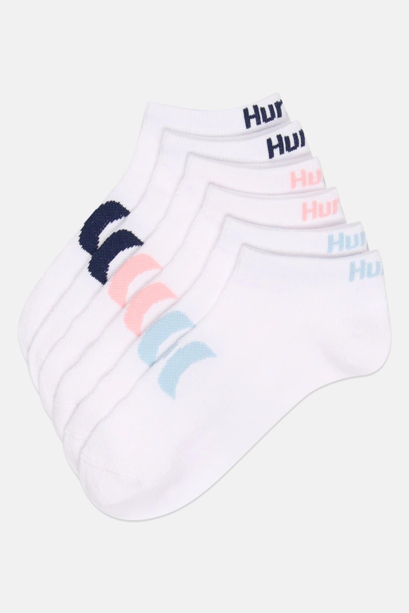Women 6 Pairs Brand Logo Low Cut Ankle Socks, White