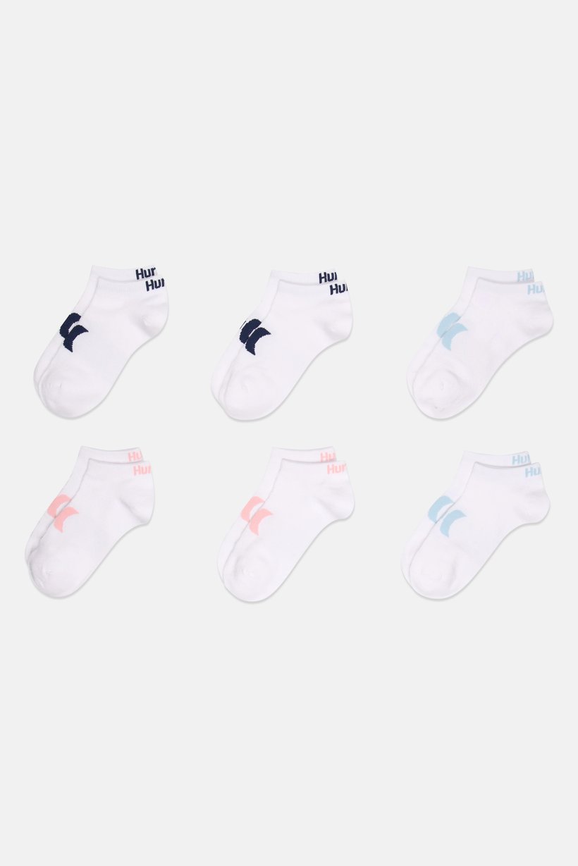 Women 6 Pairs Brand Logo Low Cut Ankle Socks, White