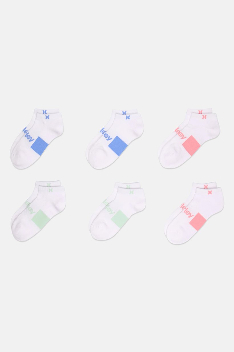Women 6 Pairs Brand Logo Low Cut Ankle Socks, White