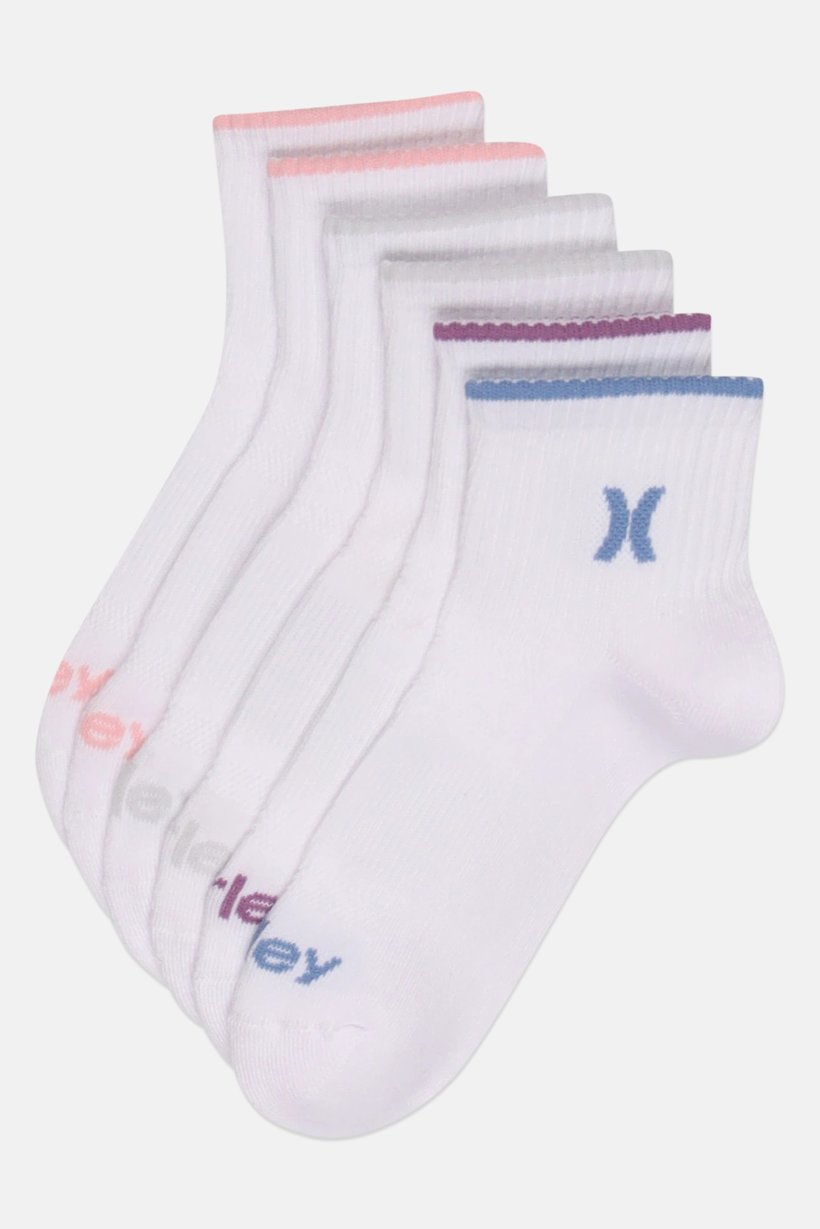 Women 6 Pairs Brand Logo Quarter Socks, White
