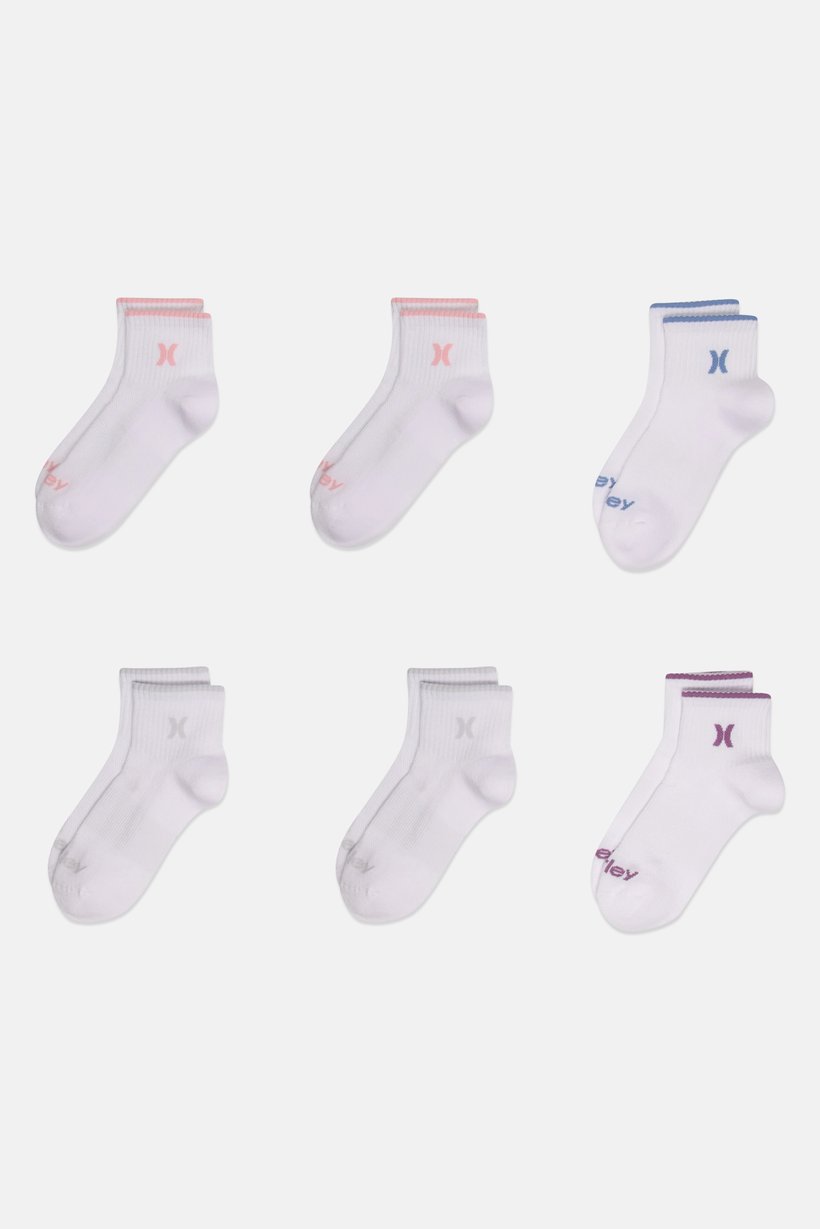 Women 6 Pairs Brand Logo Quarter Socks, White
