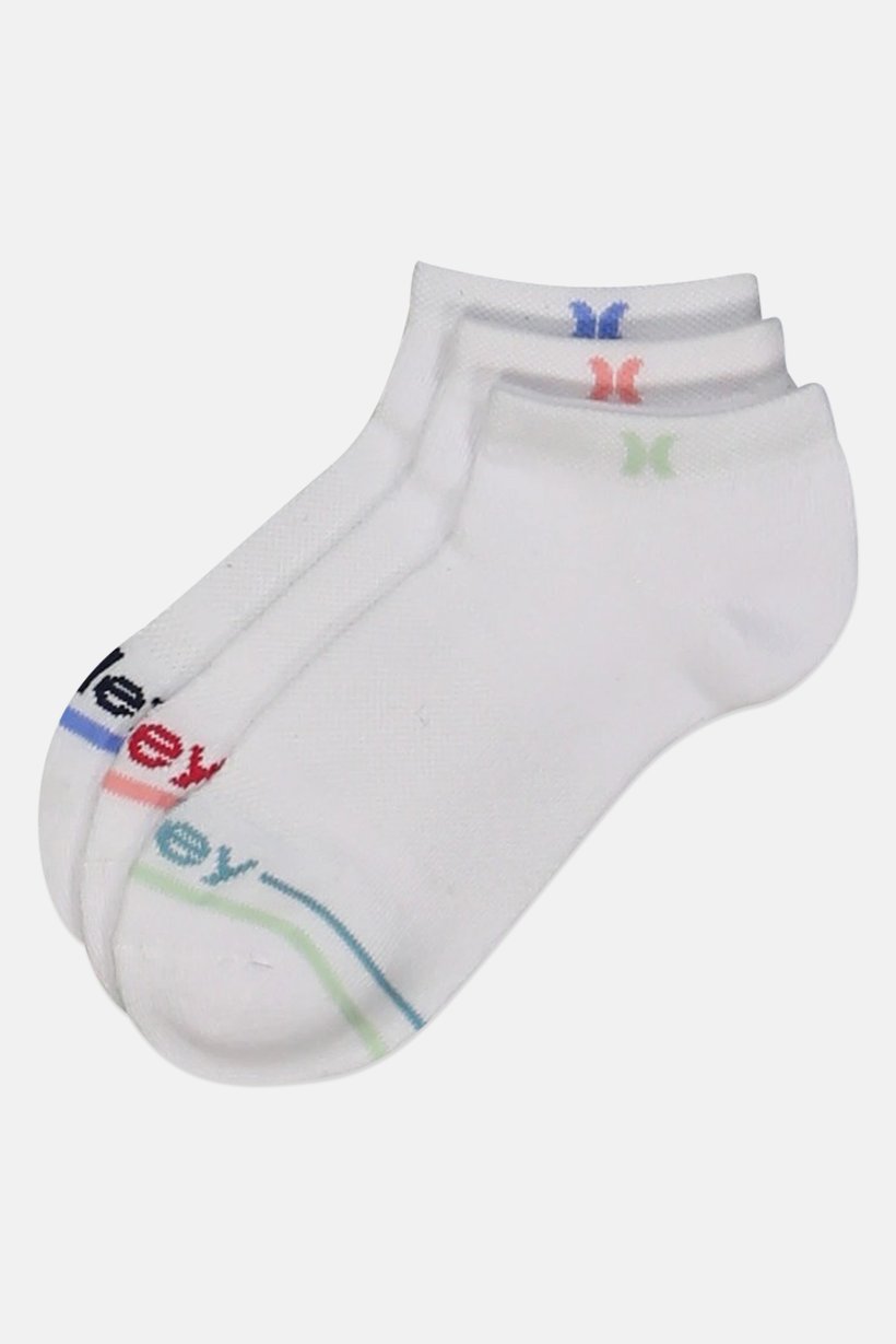 Women 3 Pairs Brand Logo Low Cut Ankle Socks, White