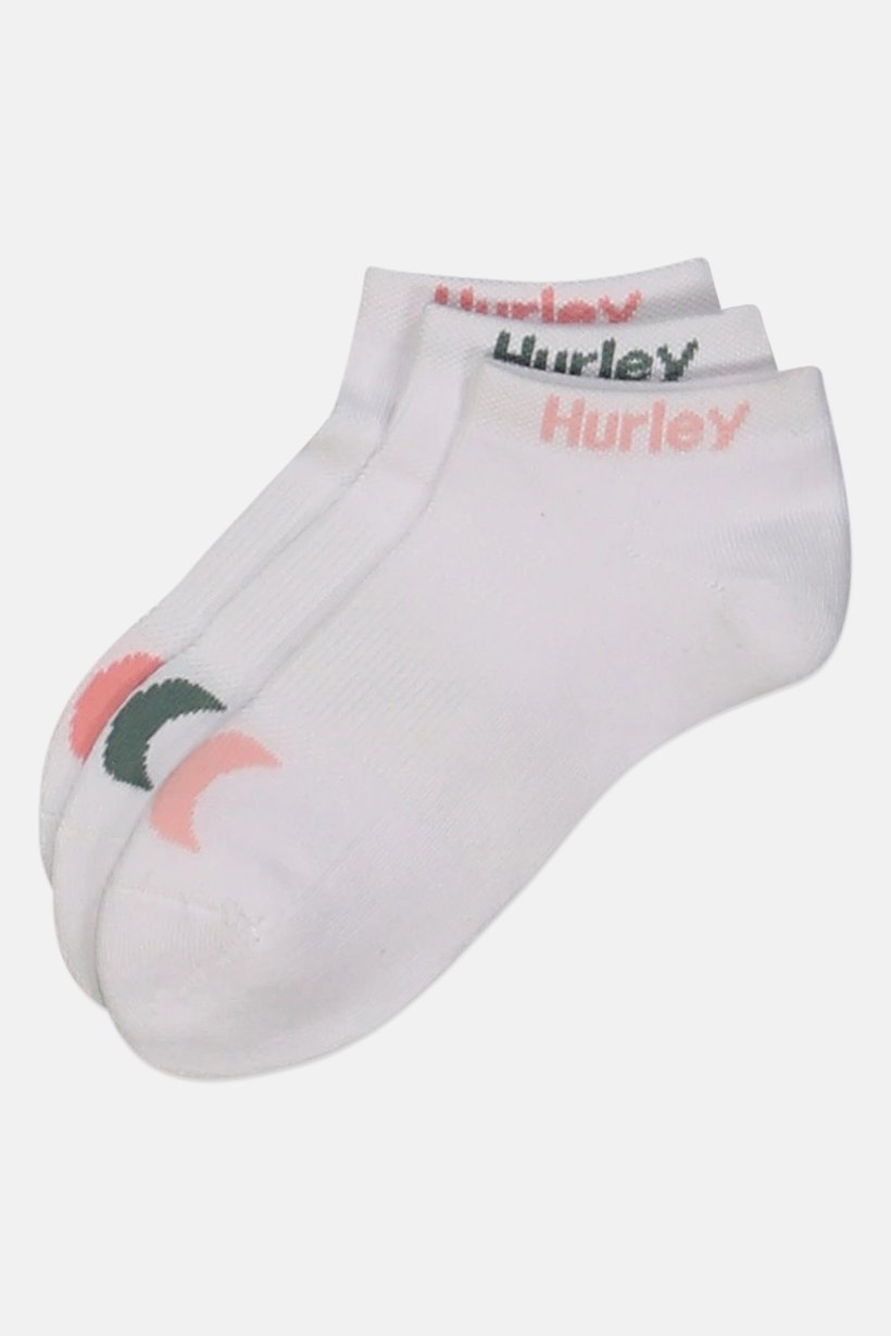 Women 3 Pairs Brand Logo Low Cut Ankle Socks, White