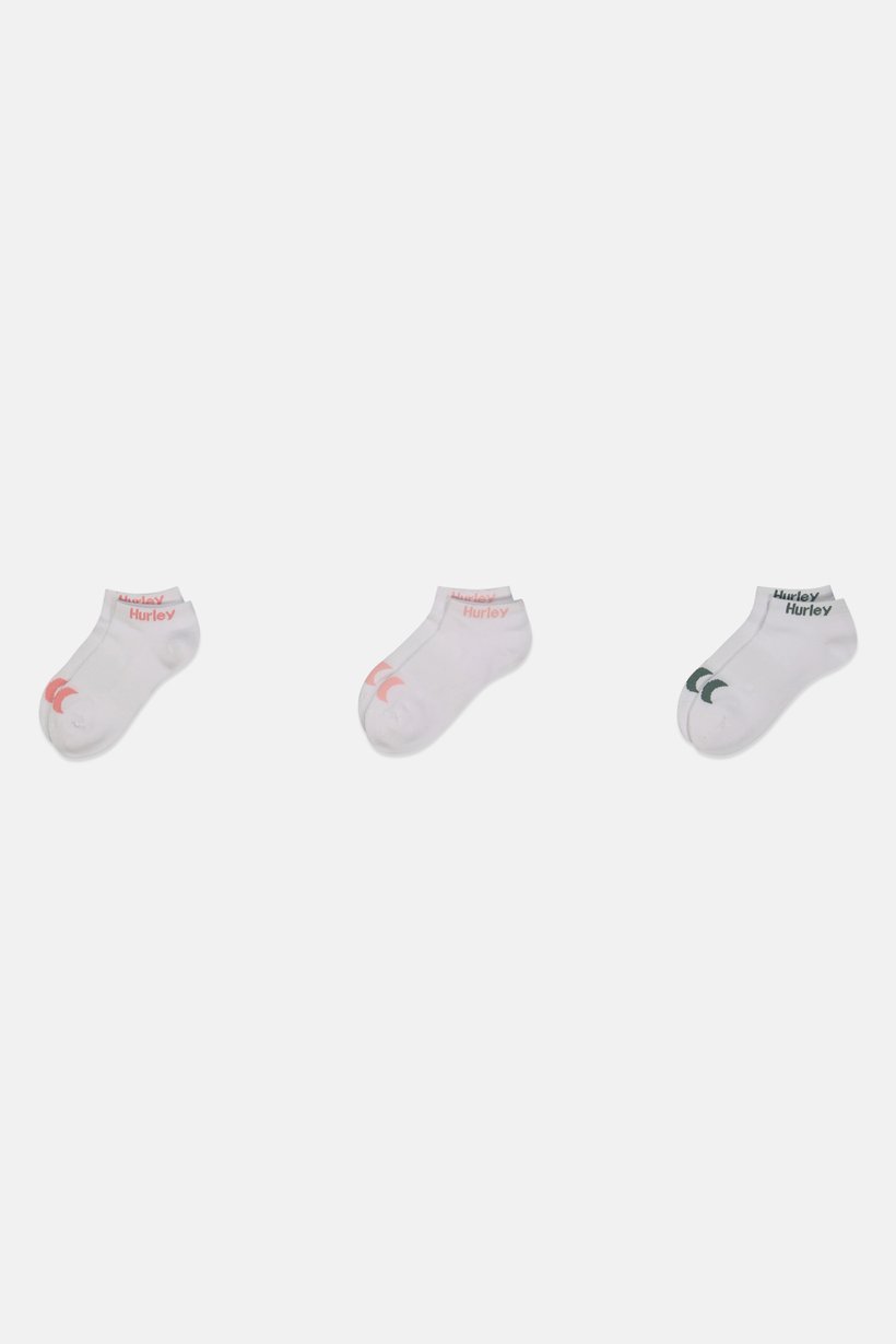Women 3 Pairs Brand Logo Low Cut Ankle Socks, White