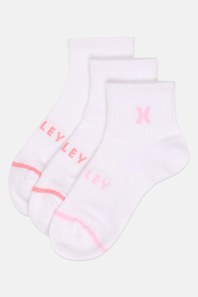 Women 3 Pairs Brand Quarter Crew Socks, White