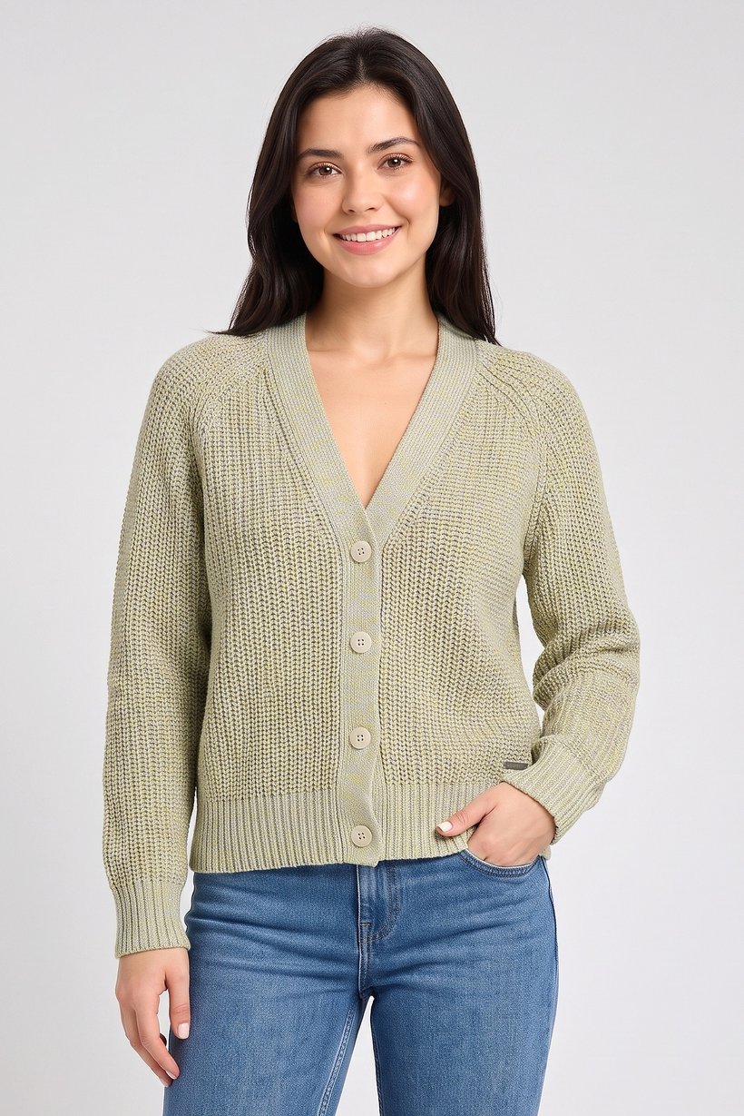 Women V Neck Knitted Cardigan, Multicolor