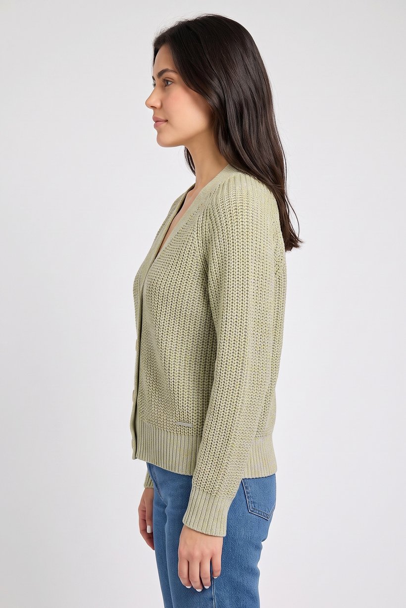 Women V Neck Knitted Cardigan, Multicolor