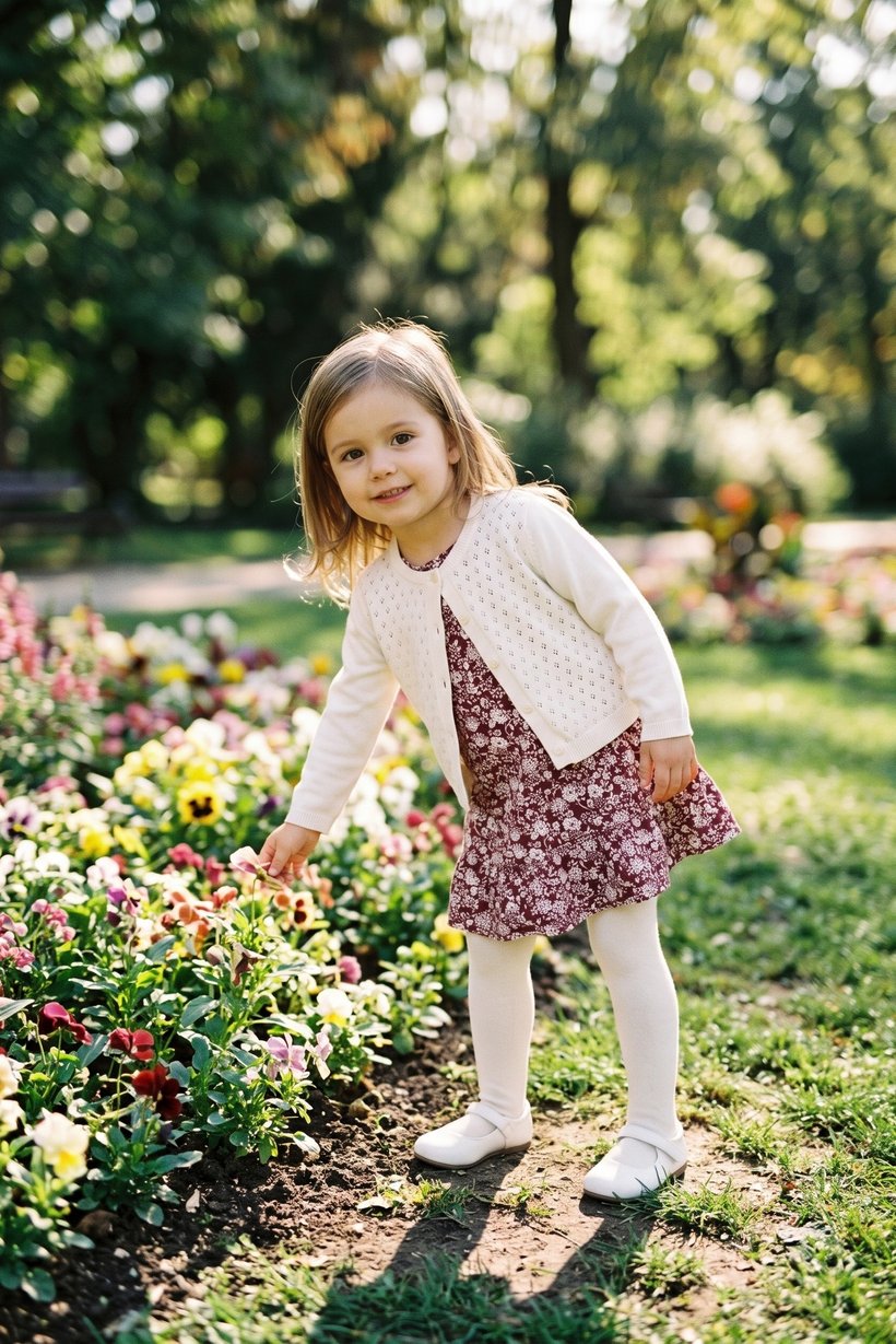 Toddlers Girl 3 Pcs Floral Print Dress And Tights With Cardigan Set, Multicolor
