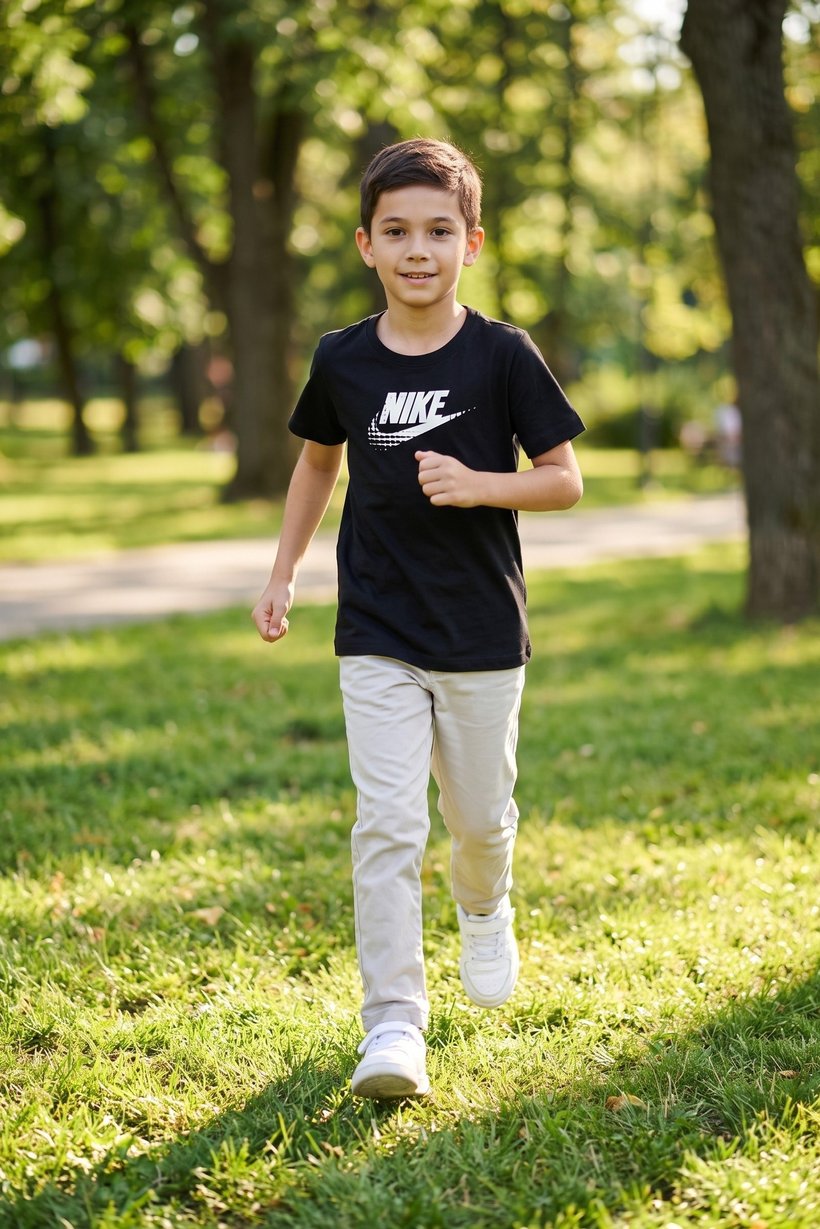 Kids Boy Sportswear Fit Short Sleeve Outdoor Top, Black