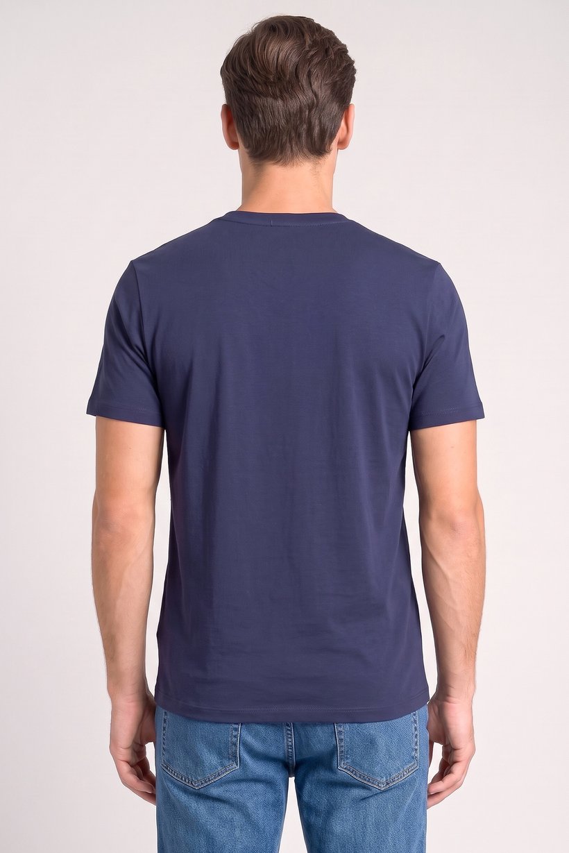 Men Crew Neck Short Sleeve Brand Logo T-Shirt, Navy
