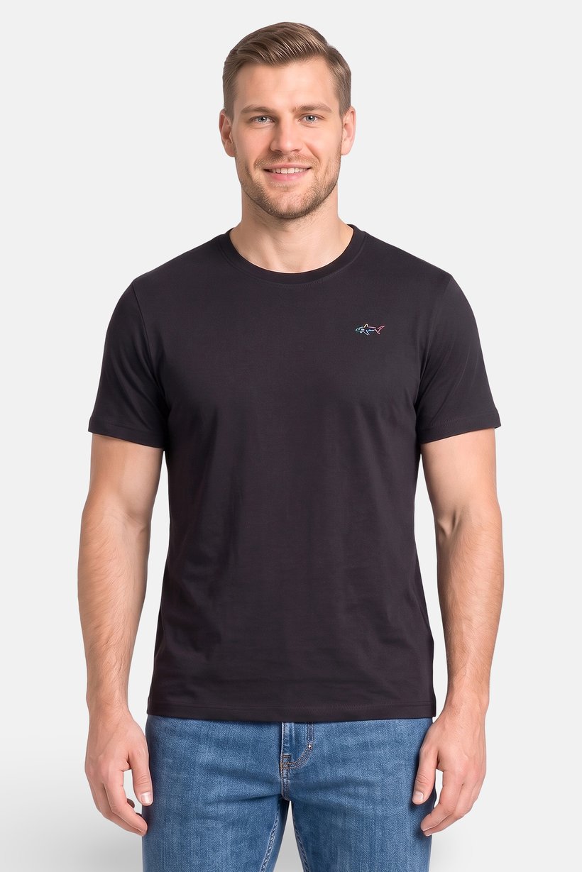 Men Crew Neck Short Sleeve Brand Logo T-Shirt, Black