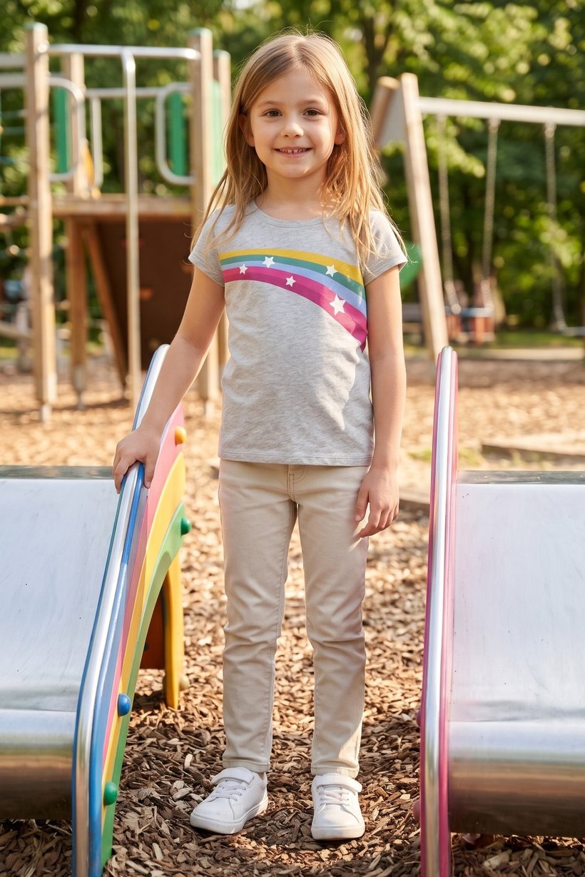 Kids Girl Graphic Print Short Sleeve Top, Heather Grey