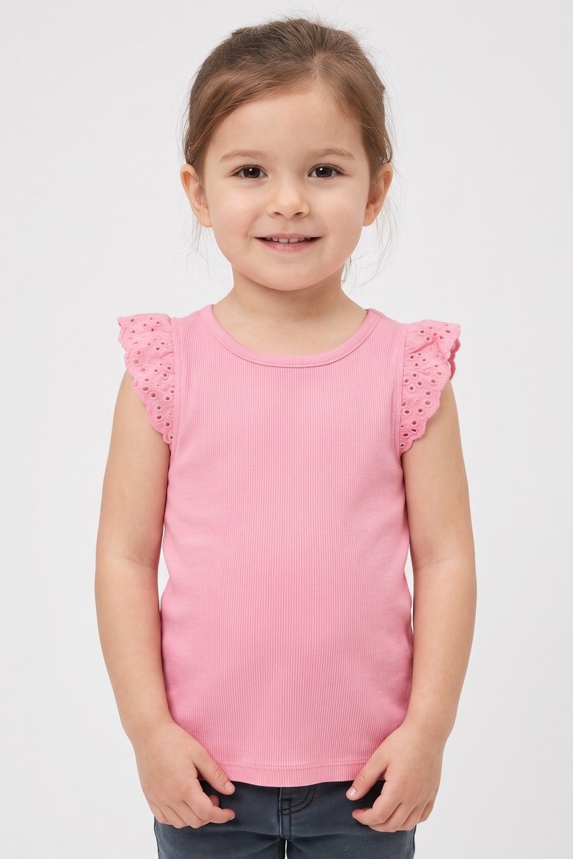 Todders Girl Textured Cap Sleeve Top, Pink