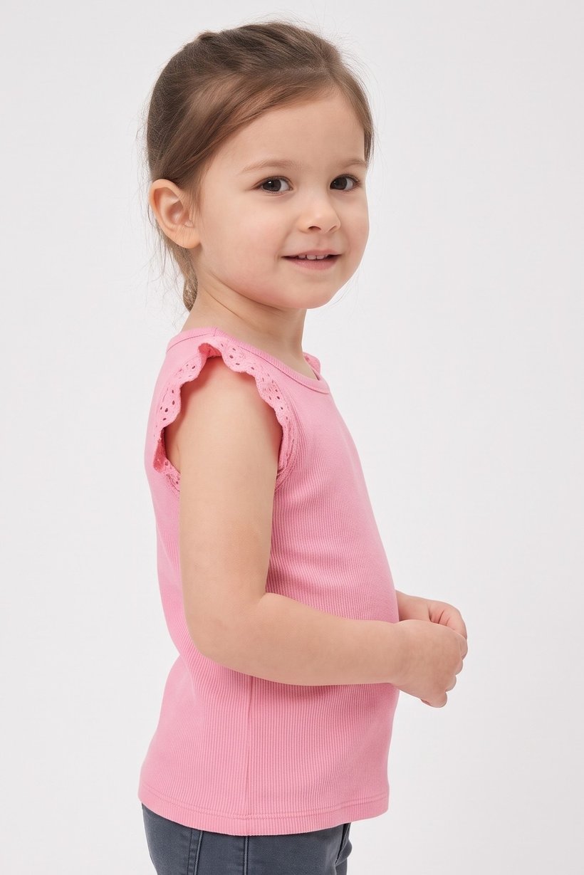 Todders Girl Textured Cap Sleeve Top, Pink