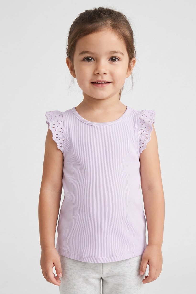 Toddlers Girl Eyelet Short Sleeve Top, Purple