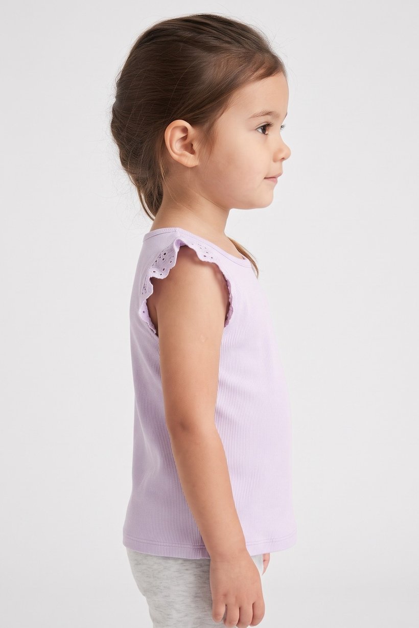 Toddlers Girl Eyelet Short Sleeve Top, Purple