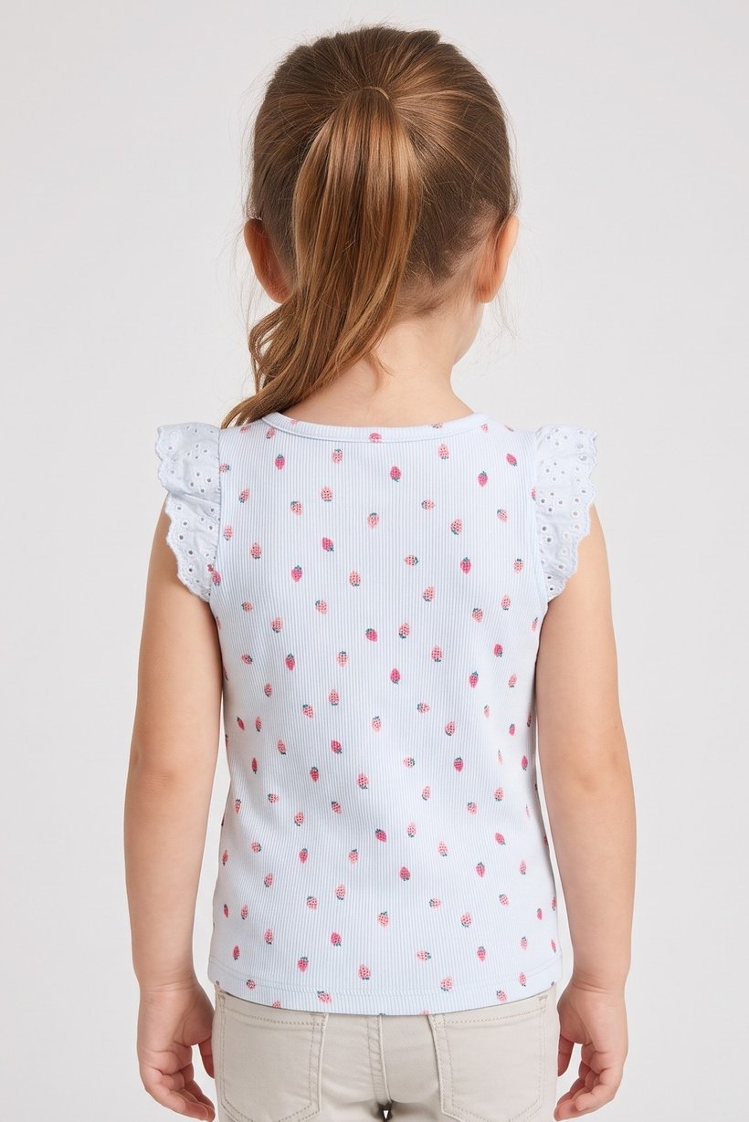 Toddlers Girl Allover Print Ruffle Sleeve Top, Multicolor
