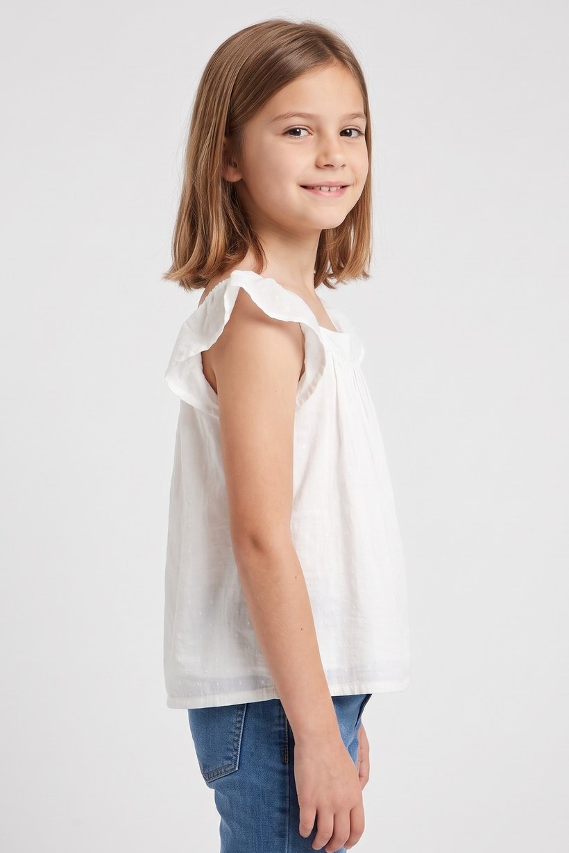 Kids Girl Embroidered Ruffle Sleeve Top, White