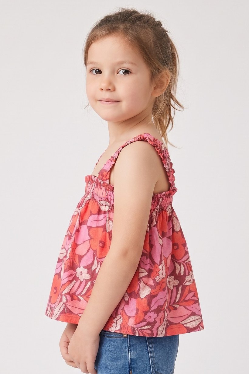 Kids Girl Floral Print Sleeve Less Top, Multicolor
