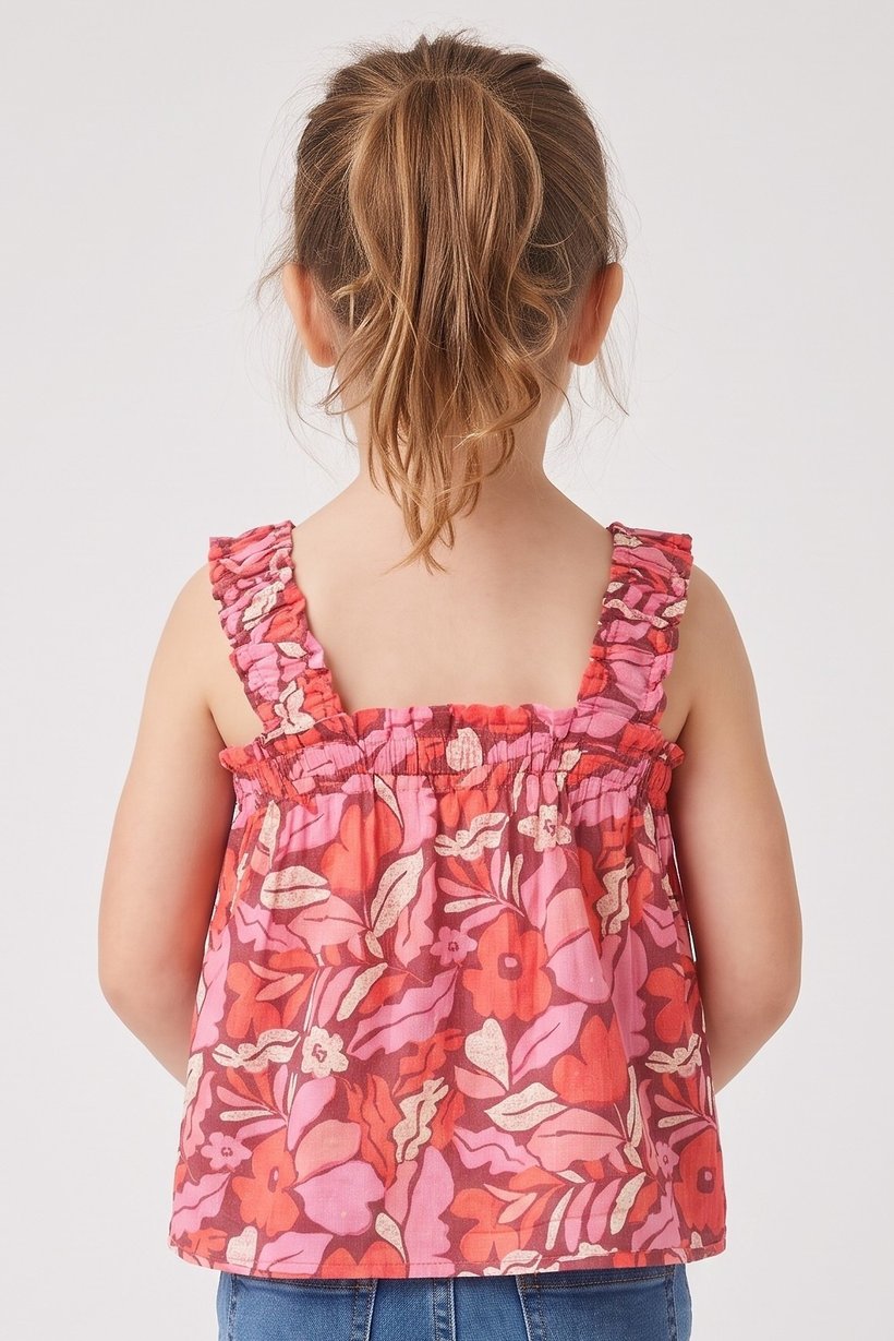 Kids Girl Floral Print Sleeve Less Top, Multicolor