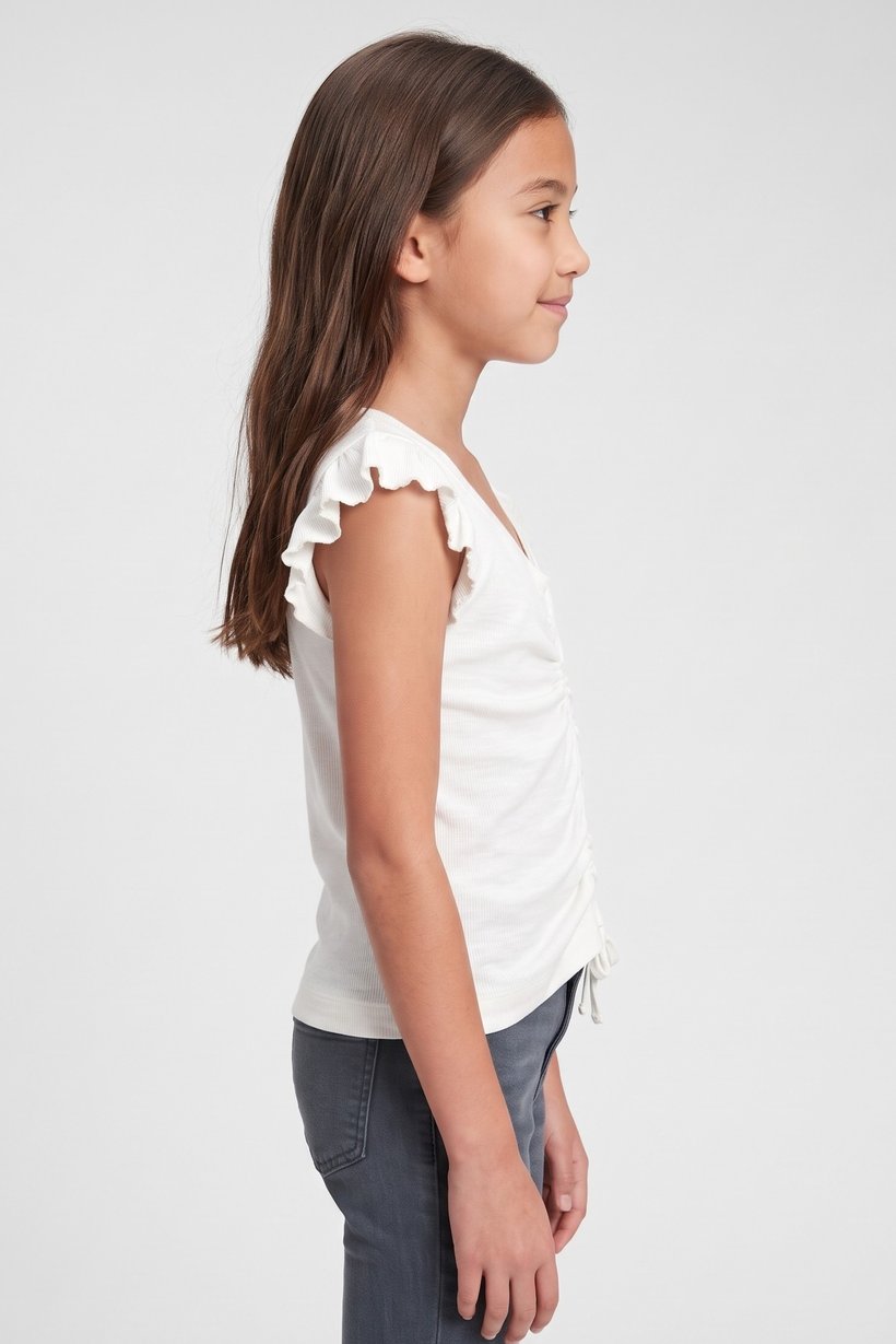 Kids Girl Solid Ruffle Sleeve Top, Off White