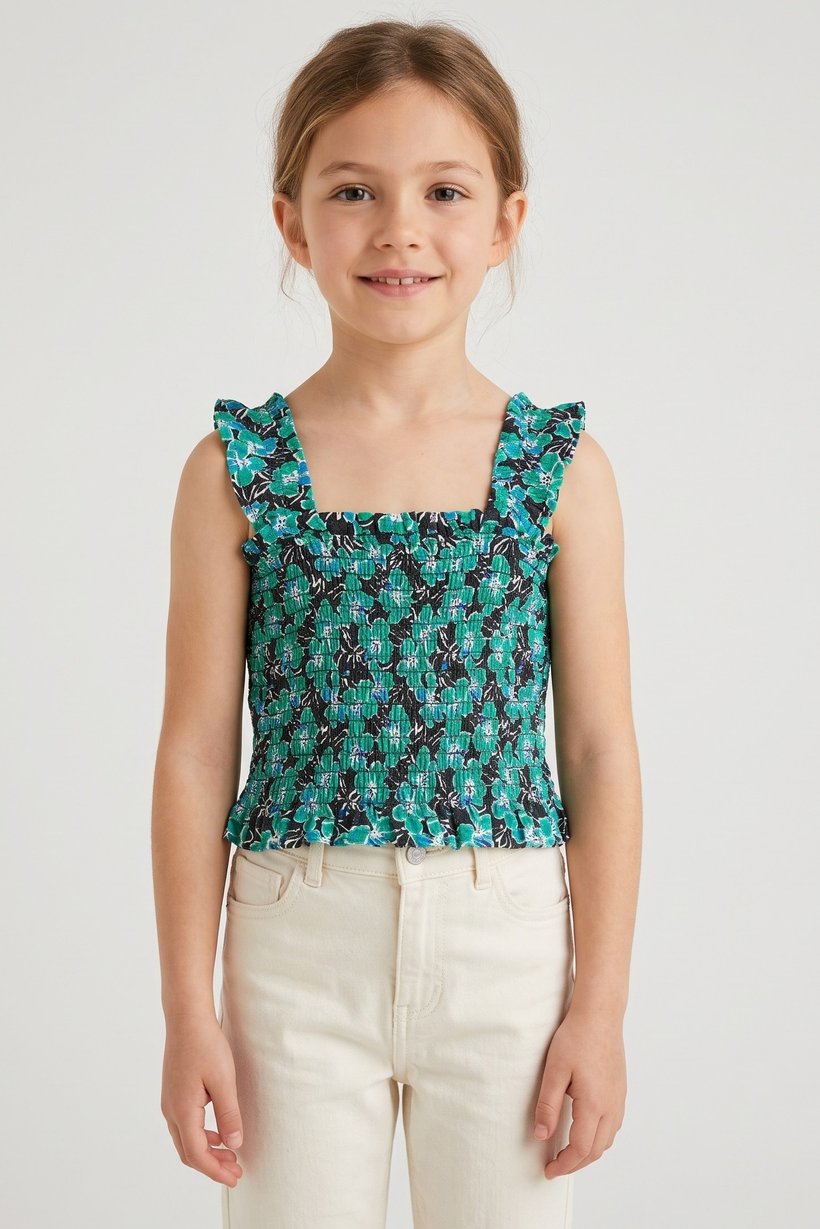 Kids Girl Square Neck Floral Print Sleeveless Top, Multicolor