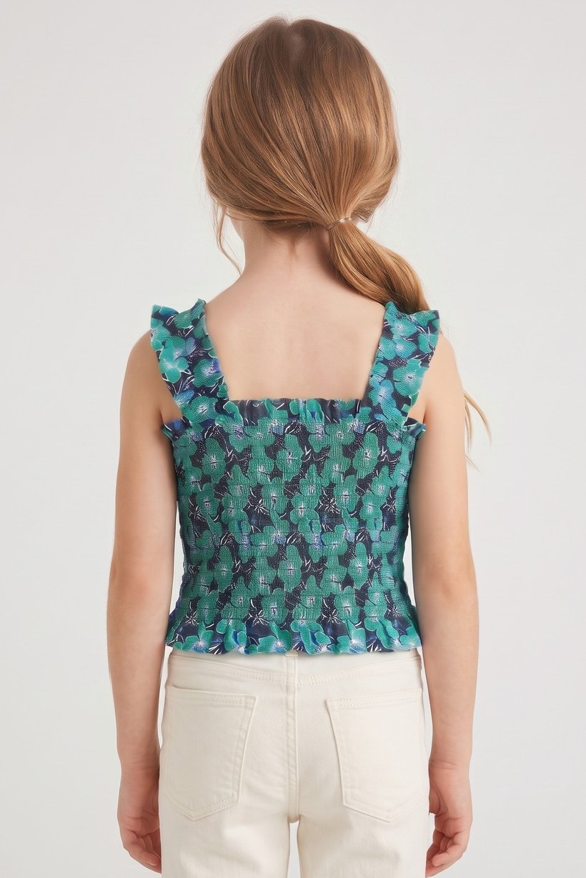 Kids Girl Square Neck Floral Print Sleeveless Top, Multicolor