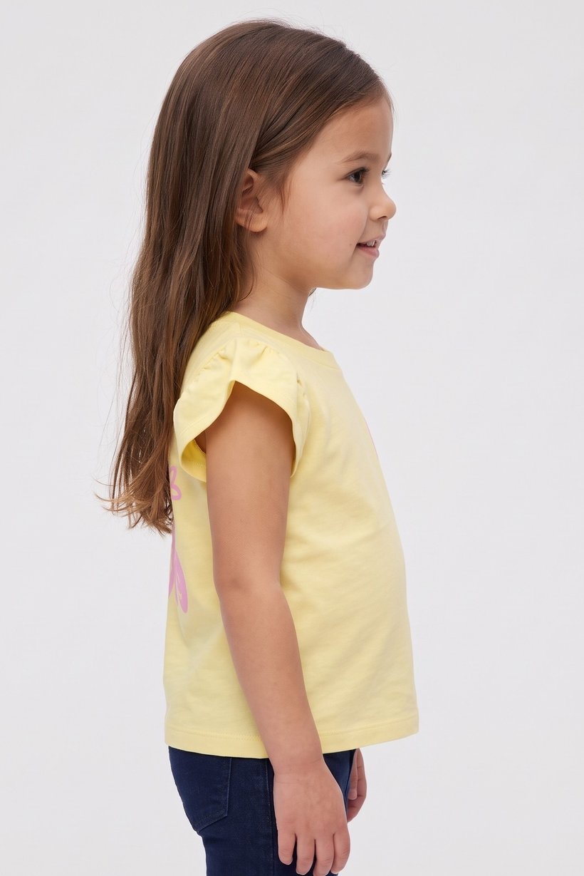 Toddlers Girl Cap Sleeve Brand Logo Top, Yellow