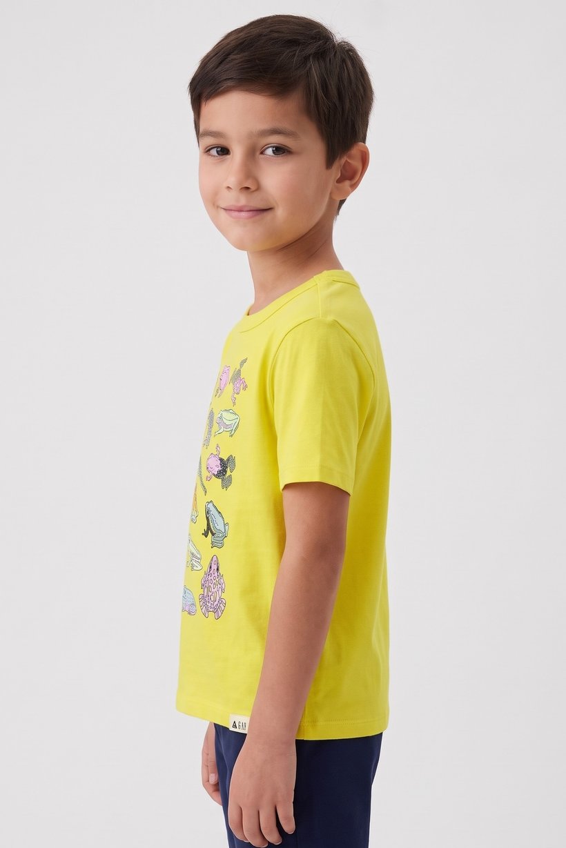 Toddlers Boy Graphic Peinted Short Sleeve Top, Lime Yellow