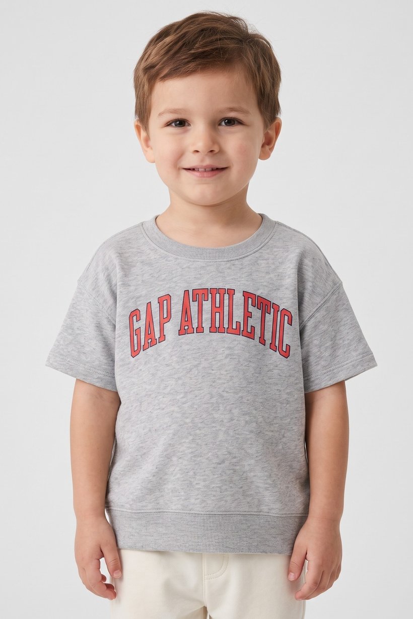 Toddlers Boy Crew Neck Short Sleeve Brand Logo T-Shirt, Grey